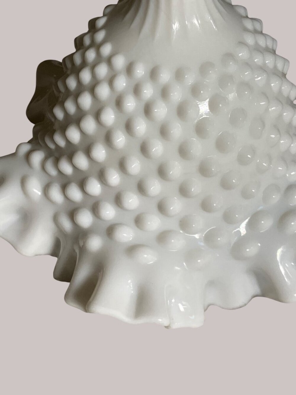White Milk Glass Hobnail Ruffled Crimped Edge Compote Vase Dish - Picture 8 of 11